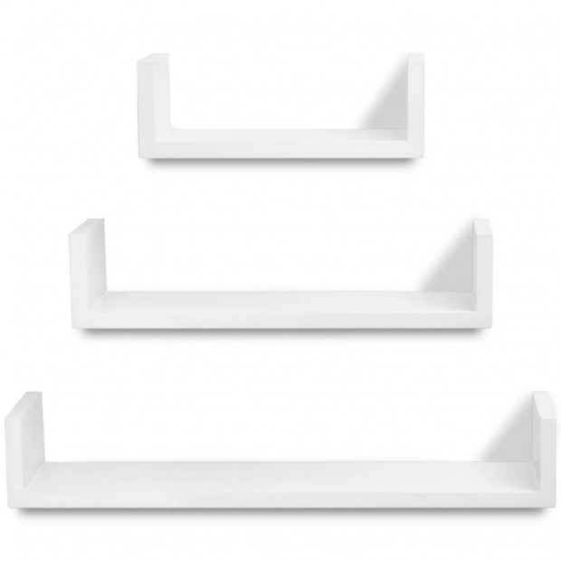 3 White Mdf U-shaped Floating Wall Display Shelves Book/dvd Storage Image 4