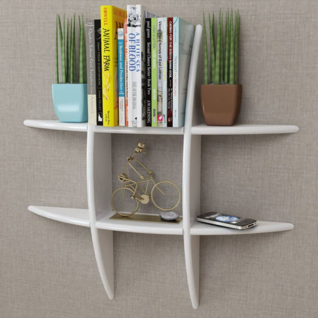 White Mdf Floating Wall Display Shelf Book/dvd Storage Image 2
