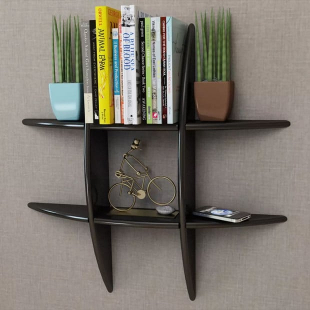 Black Mdf Floating Wall Display Shelf Book/dvd Storage Image 2