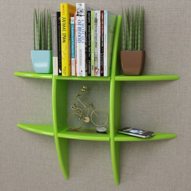 Green Mdf Floating Wall Display Shelf Book/dvd Storage Image 2