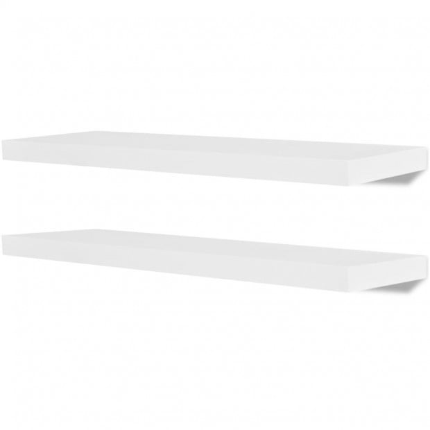 2 White Mdf Floating Wall Display Shelves Storage