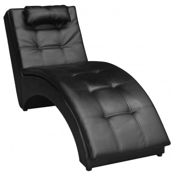 Chaise Longue With Pillow Black Faux Leather