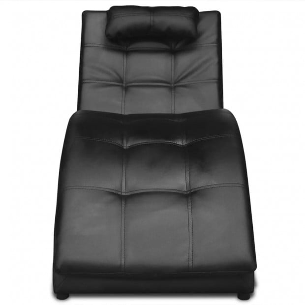 Chaise Longue With Pillow Black Faux Leather Image 3