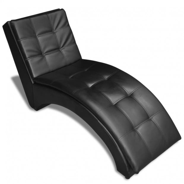 Chaise Longue With Pillow Black Faux Leather Image 6