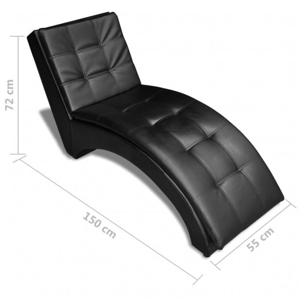 Chaise Longue With Pillow Black Faux Leather Image 7