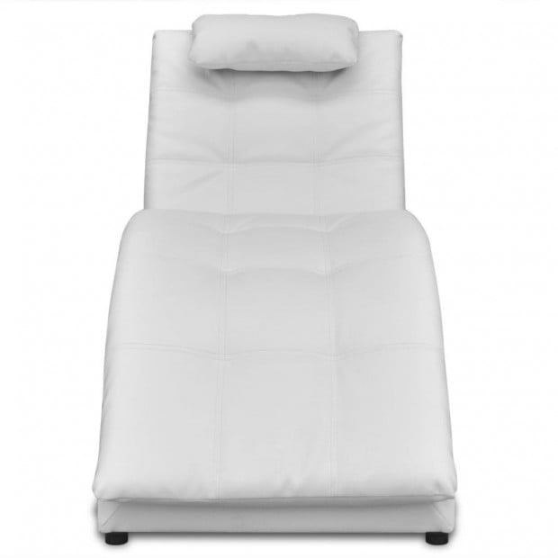 Chaise Longue With Pillow White Faux Leather Image 3