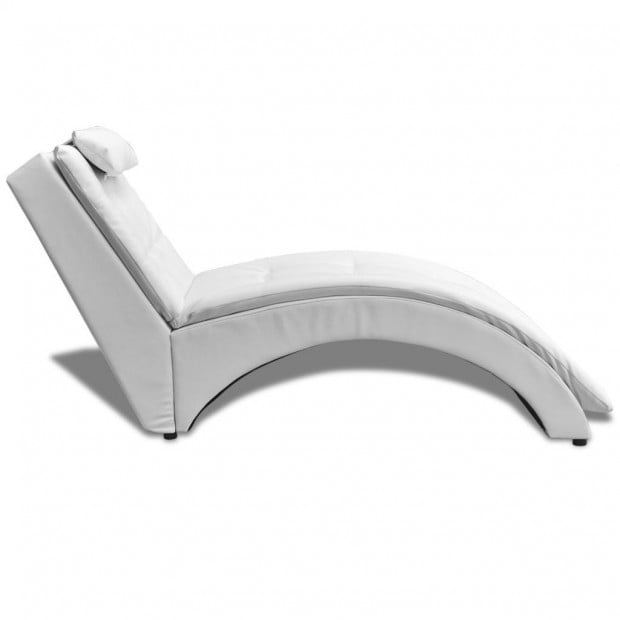 Chaise Longue With Pillow White Faux Leather Image 4