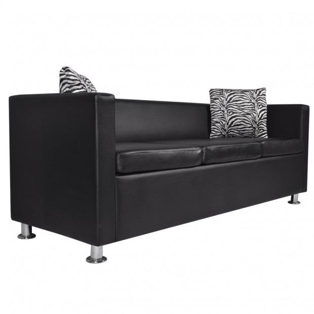 Sofa 3-seater Artificial Leather Black Image 2