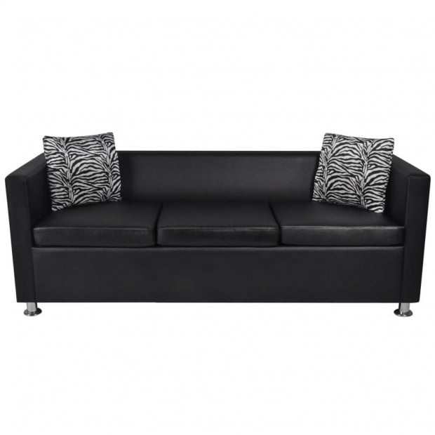 Sofa 3-seater Artificial Leather Black Image 3