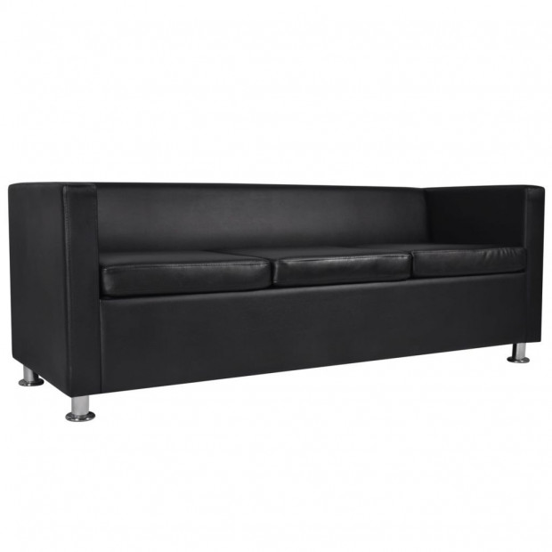Sofa 3-seater Artificial Leather Black Image 4