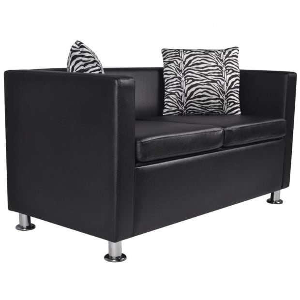 Sofa 2-seater Artificial Leather Black Image 2