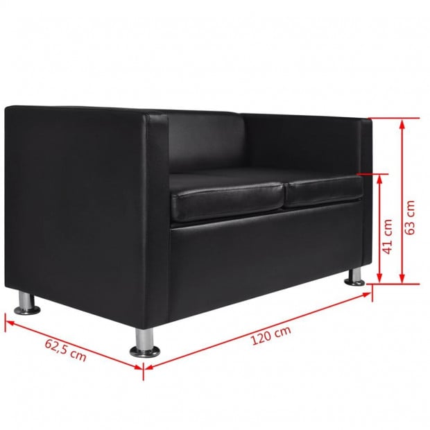 Sofa 2-seater Artificial Leather Black Image 6
