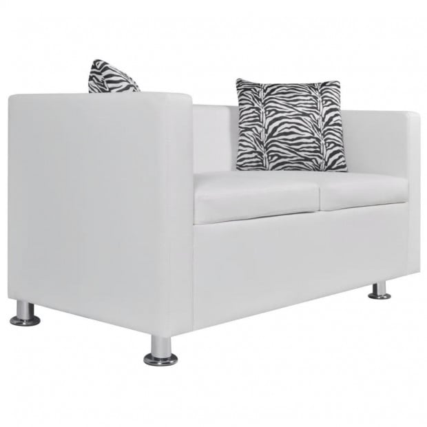 Sofa 2-seater Artificial Leather White Image 2