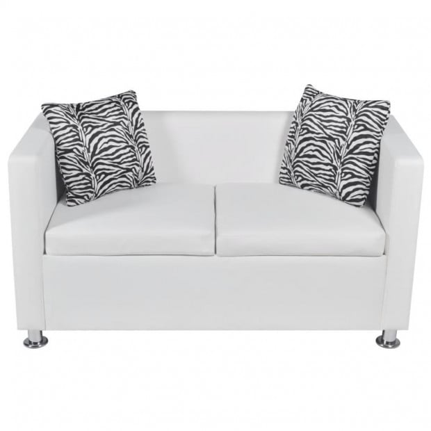Sofa 2-seater Artificial Leather White Image 3