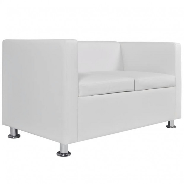Sofa 2-seater Artificial Leather White Image 4