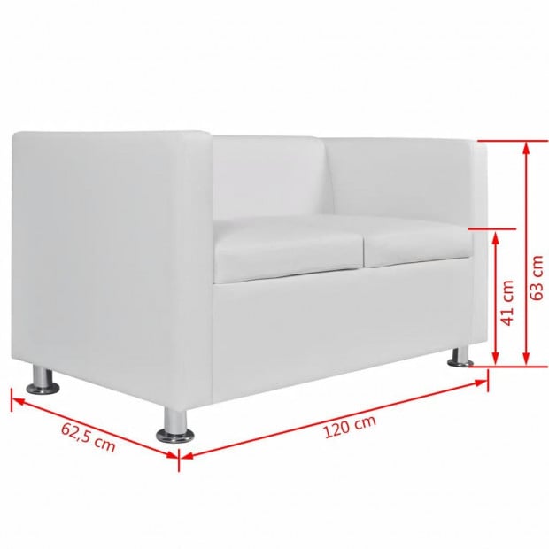 Sofa 2-seater Artificial Leather White Image 6