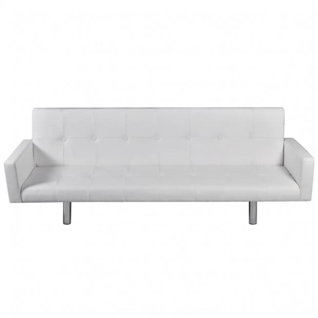 Sofa Bed With Armrest White Artificial Leather Image 2