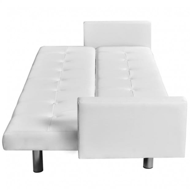 Sofa Bed With Armrest White Artificial Leather Image 3