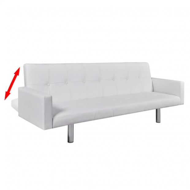 Sofa Bed With Armrest White Artificial Leather Image 4