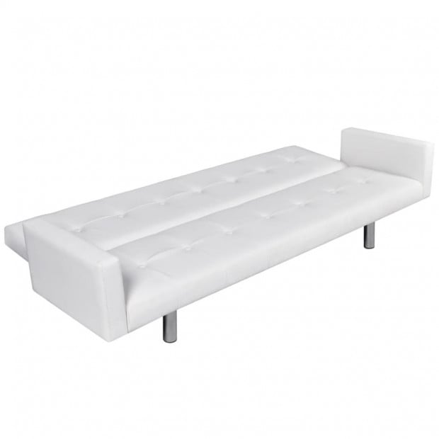 Sofa Bed With Armrest White Artificial Leather Image 5