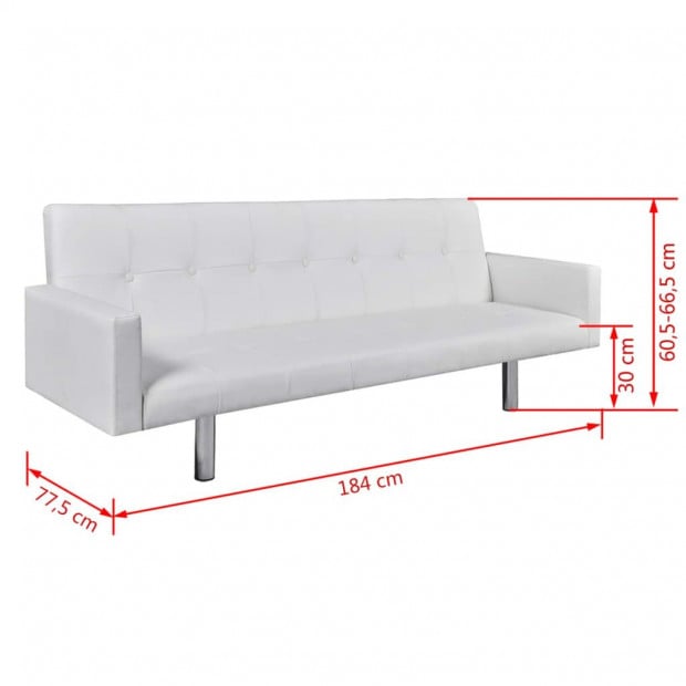 Sofa Bed With Armrest White Artificial Leather Image 6