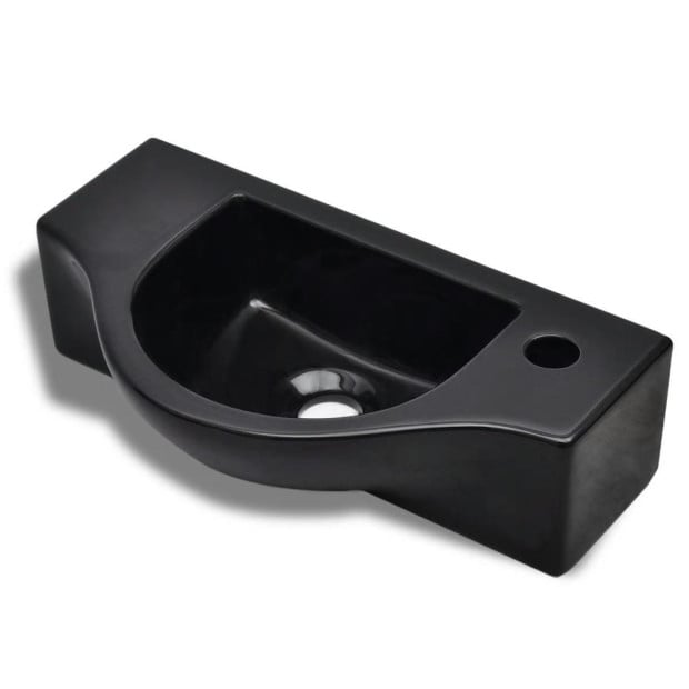 Ceramic Bathroom Sink Basin With Faucet Hole Black Image 2