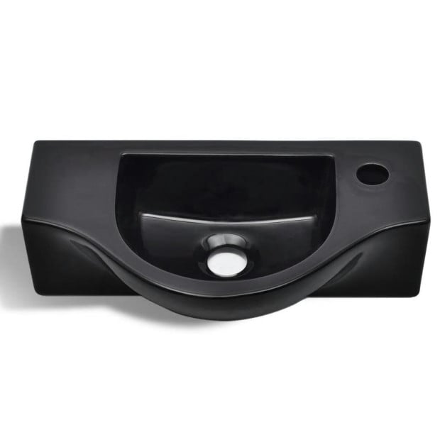 Ceramic Bathroom Sink Basin With Faucet Hole Black Image 4