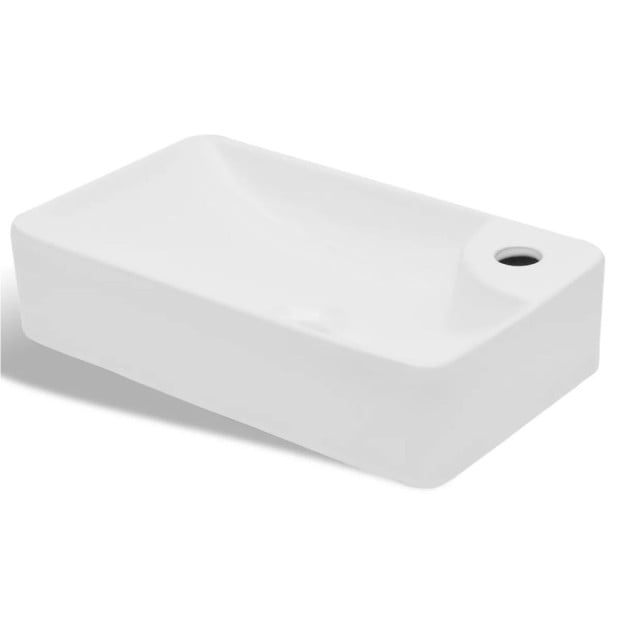 Ceramic Bathroom Sink Basin With Faucet Hole White Image 2