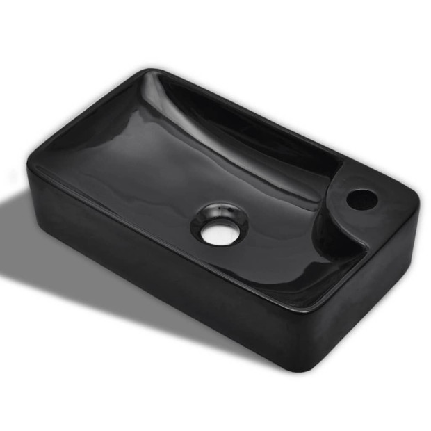Ceramic Bathroom Sink Basin With Faucet Hole Black - Above Counter Image 2