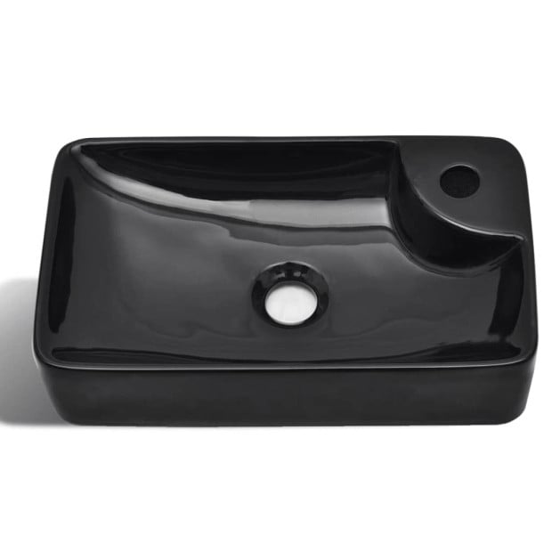 Ceramic Bathroom Sink Basin With Faucet Hole Black - Above Counter Image 3