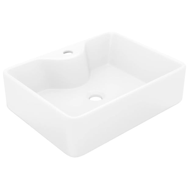 Ceramic Bathroom Sink Basin With Faucet Hole White Square Image 2