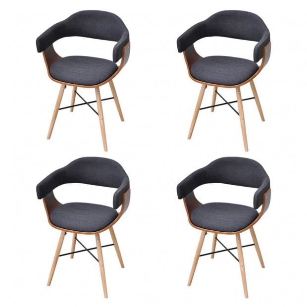 Dining Chairs 4 Pcs Dark Grey Bent Wood And Fabric Image 2