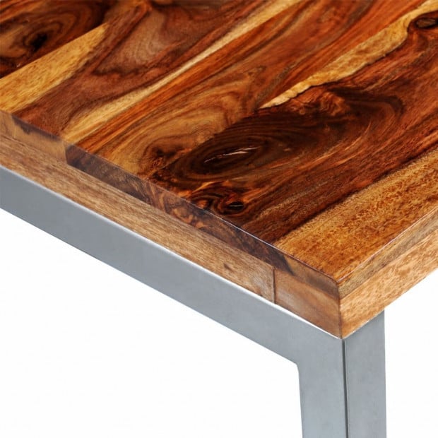 Solid Sheesham Wood Dining Table Office Desk With Steel Leg Image 6