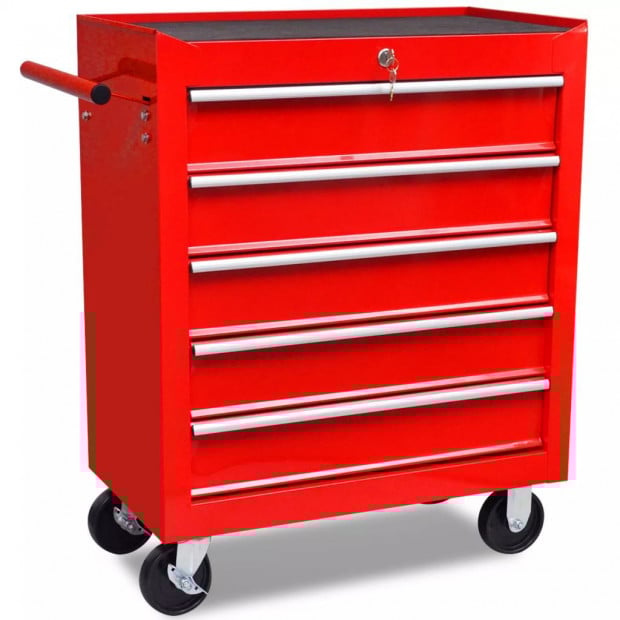 Workshop Tool Trolley 5 Drawers Red Image 4