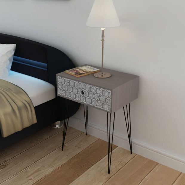 Nightstand With 1 Drawer Rectangular Grey