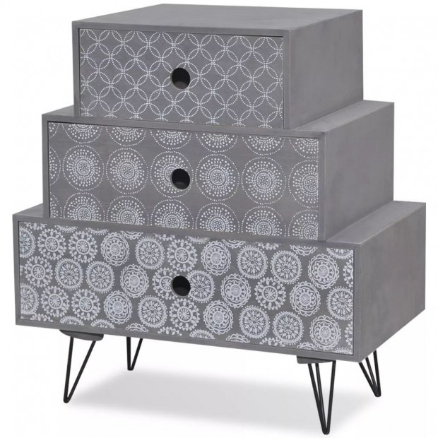 Nightstand With 3 Drawers Grey Image 2
