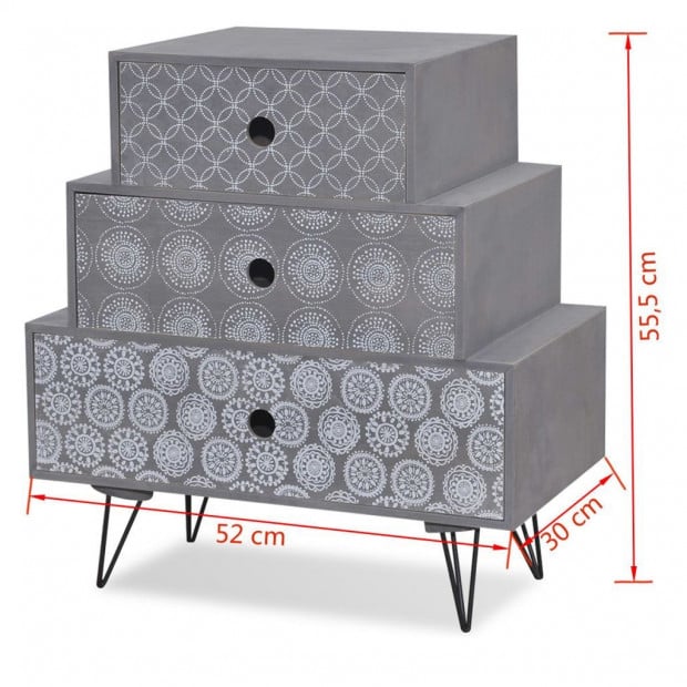 Nightstand With 3 Drawers Grey Image 5