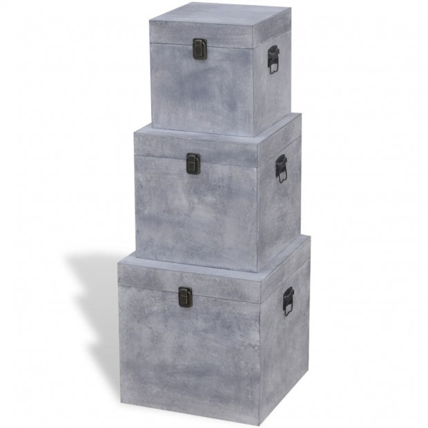 Storage Box Concrete 3 Pcs Square Grey Mdf Image 4