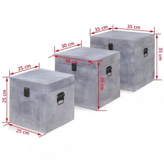 Storage Box Concrete 3 Pcs Square Grey Mdf Image 6