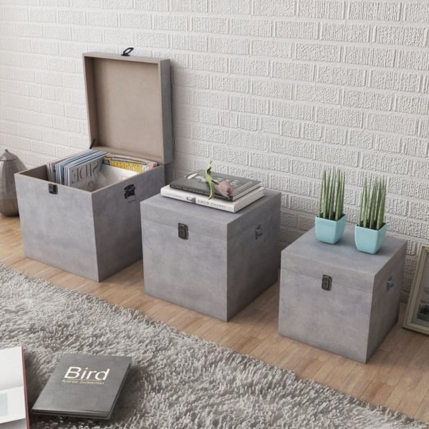 Storage Box Concrete 3 Pcs Square Grey Mdf Image 2