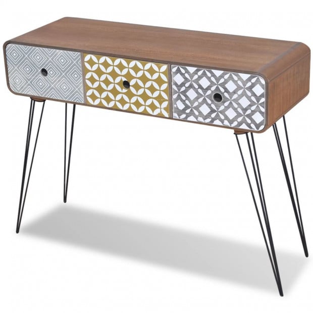 Console Table With 3 Drawers Brown Image 2