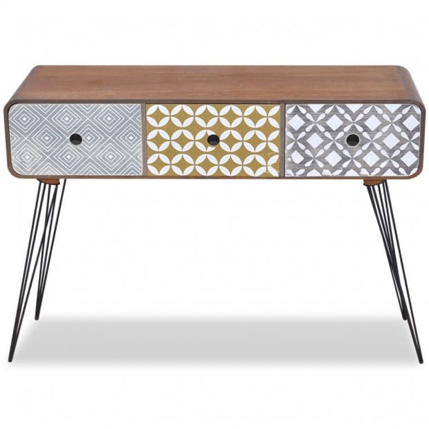 Console Table With 3 Drawers Brown Image 3