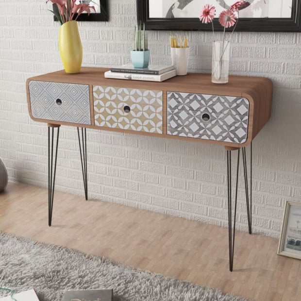 Console Table With 3 Drawers Brown