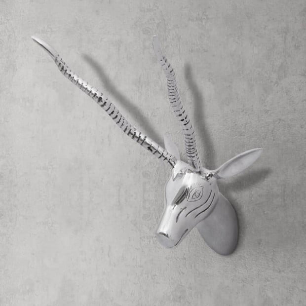 Wall Mounted Gazelles Head Decoration Aluminium Silver 33 Cm