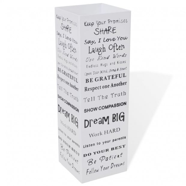 White Square Umbrella Stand Storage Holder Walking Stick Steel 48.5 Cm with Words Design