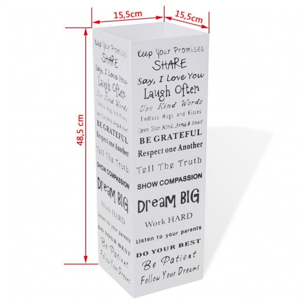 White Square Umbrella Stand Storage Holder Walking Stick Steel 48.5 Cm with Words Design Image 5