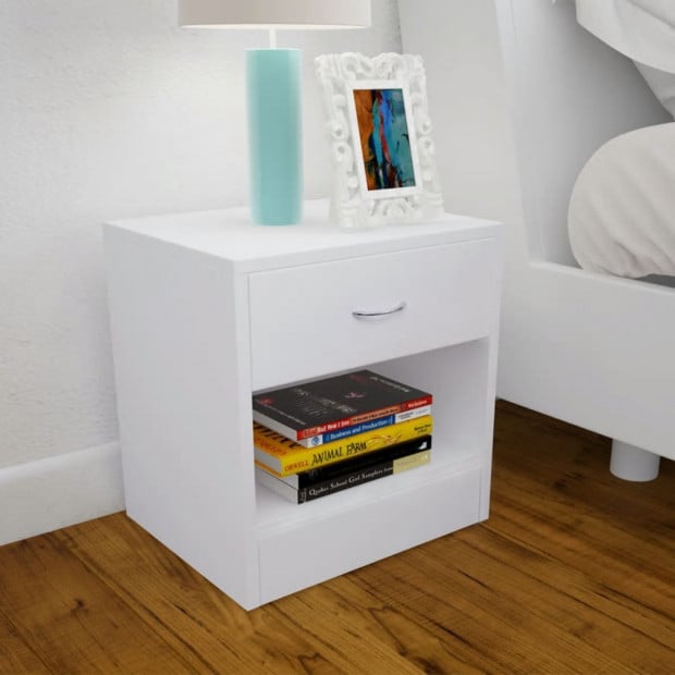 Nightstand 2 Pcs With Drawer White Image 2