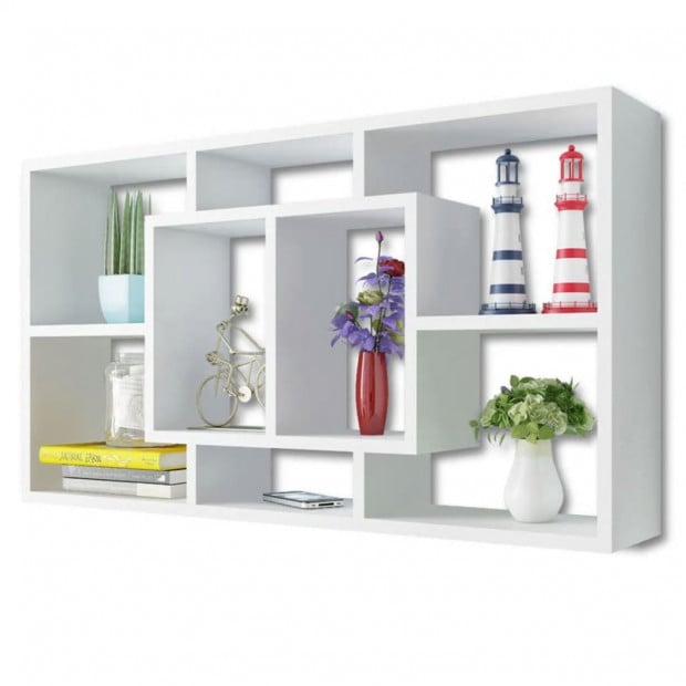 Floating Wall Display Shelf 8 Compartments White Image 3