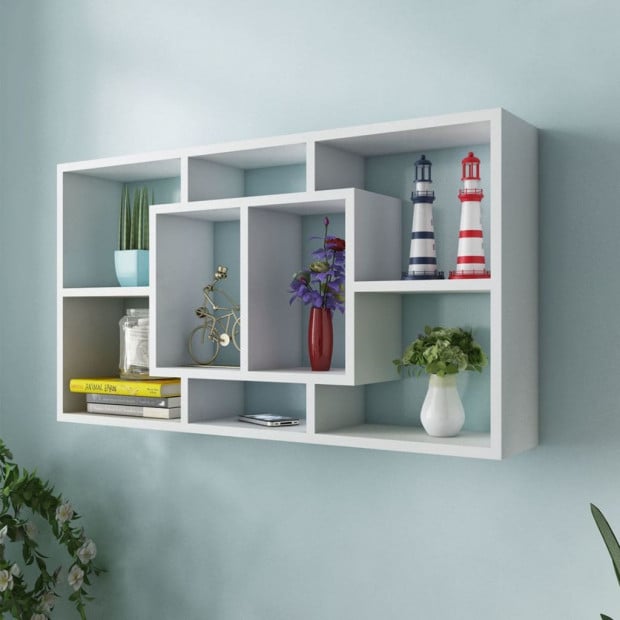 Floating Wall Display Shelf 8 Compartments White Image 2