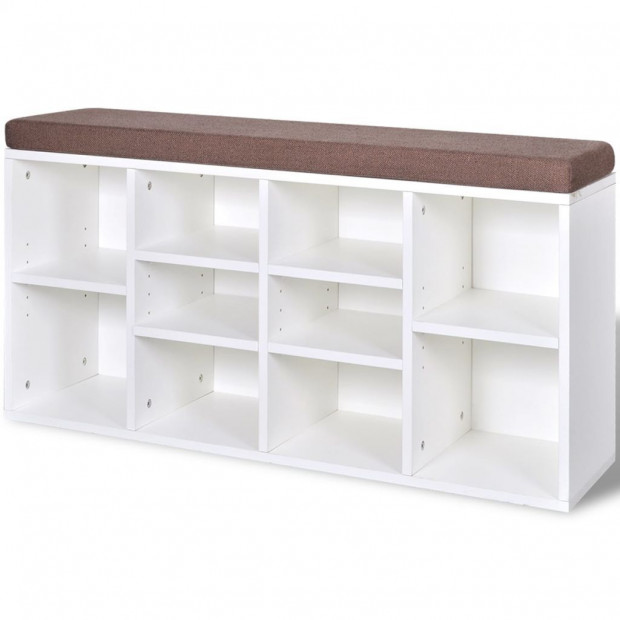 Shoe Storage Bench 10 Compartments White Image 2